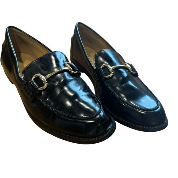 J.Crew Classic Black Vegan Leather Loafers with Gold Hardware Horsebit Size 9 - Picture 11 of 13